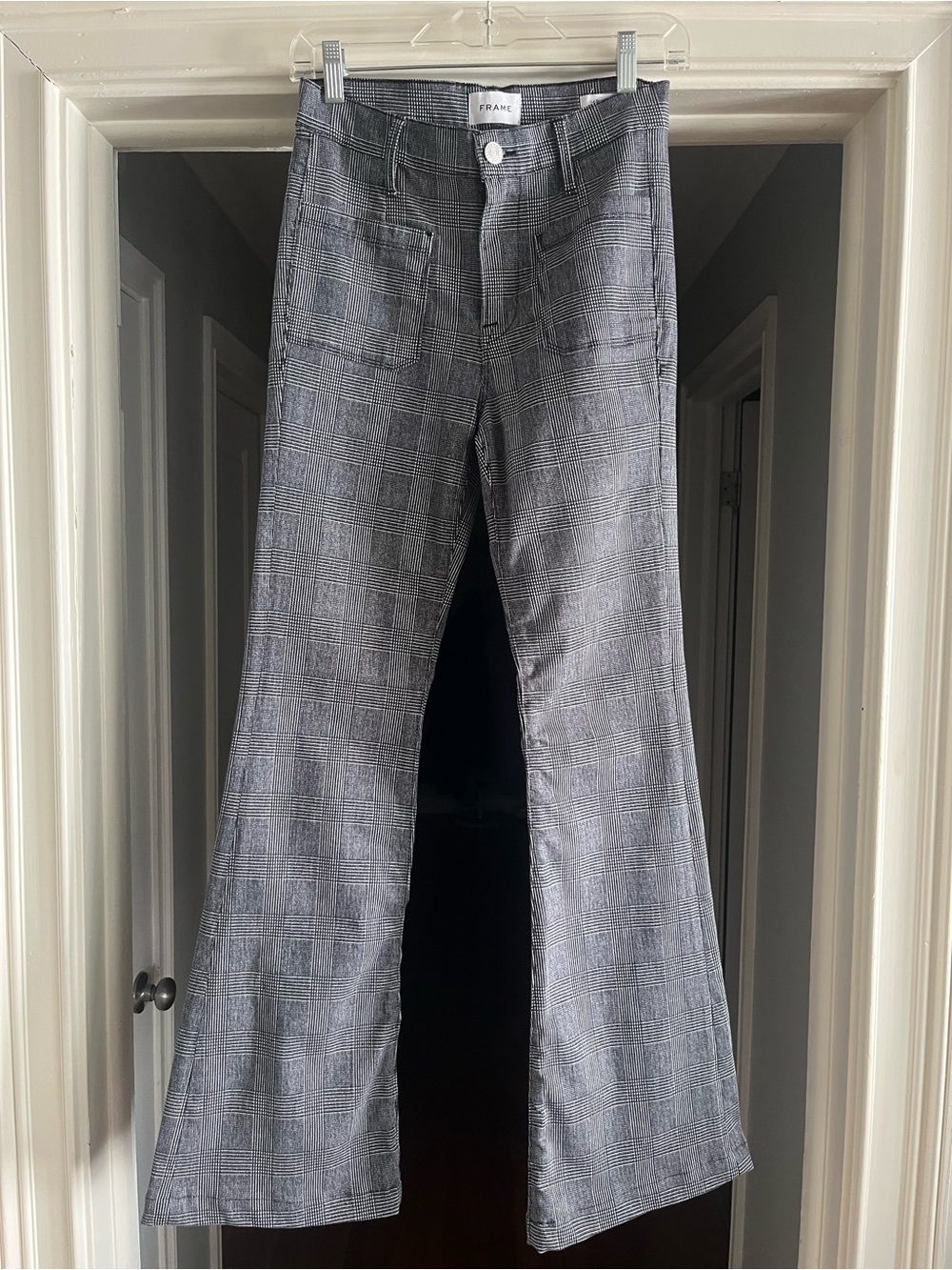 Frame Le Bardot Flare Gray Glen Plaid Flared Trousers